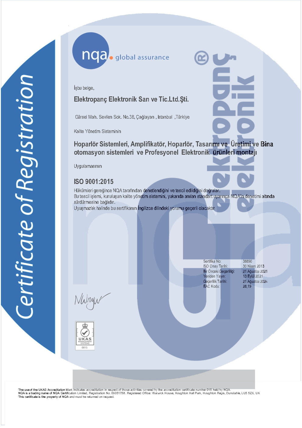 ElektropanÃ§ Certificates - ISO Valid 2024 TR EN - 2
