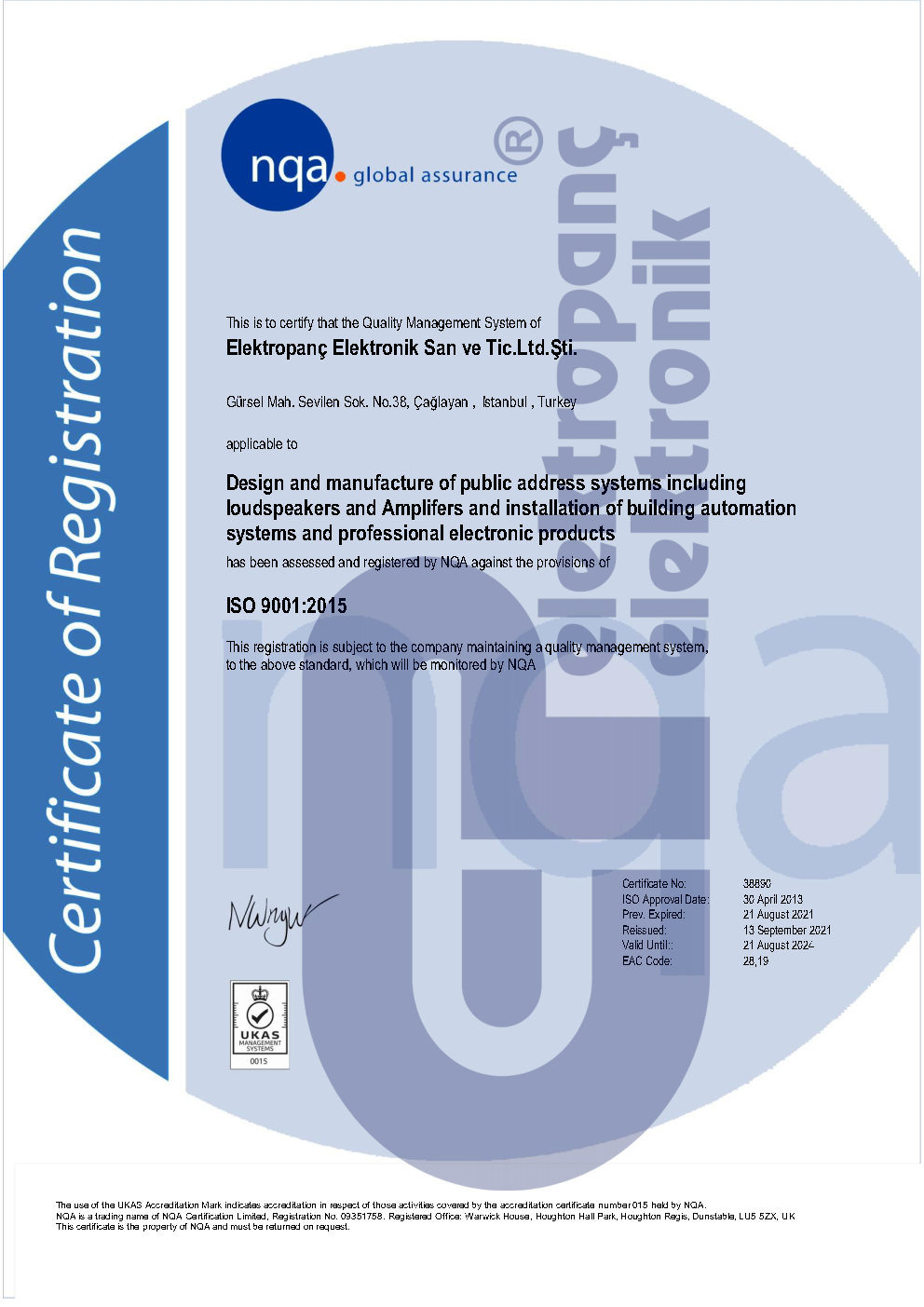 Elektropanç Certificates - ISO Valid 2024 TR EN - 2